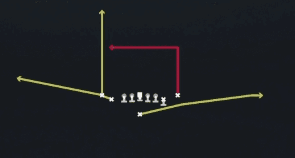 Play diagram for Deep In from Singleback Tight Y Off in Madden 27