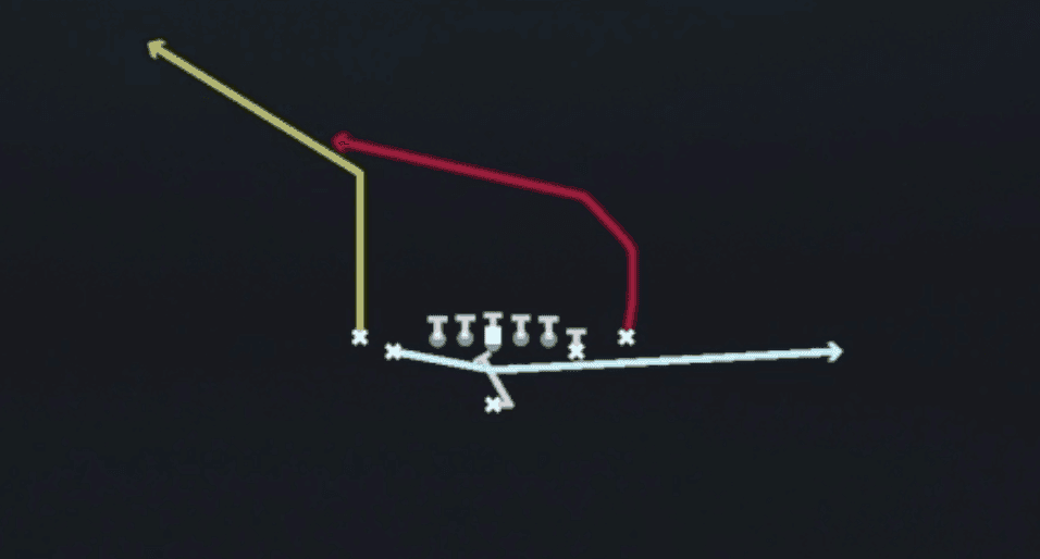 Play diagram for PA Cheat Cross from Singleback Tight Y Off in Madden 27