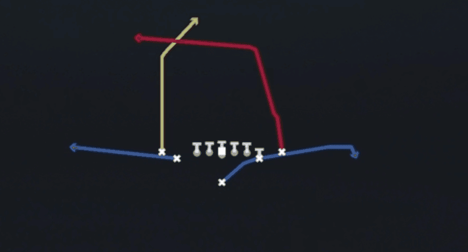 Play diagram for PA Deep Cross from Singleback Tight Y Off in Madden 27