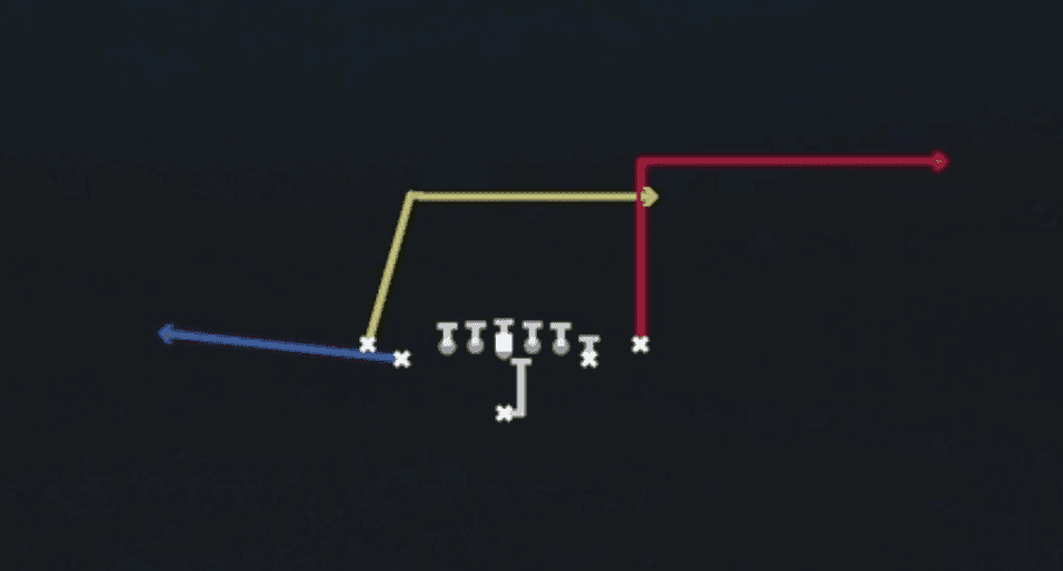 Play diagram for PA Deep Out from Singleback Tight Y Off in Madden 27
