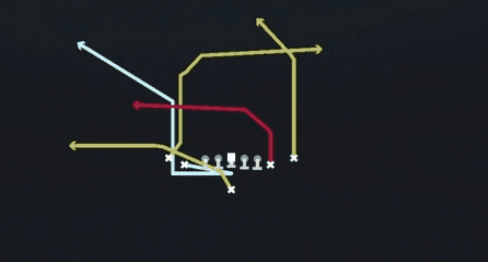Play diagram for PA Fk Cheat Flood Crossers from Singleback Tight Y Off in Madden 27