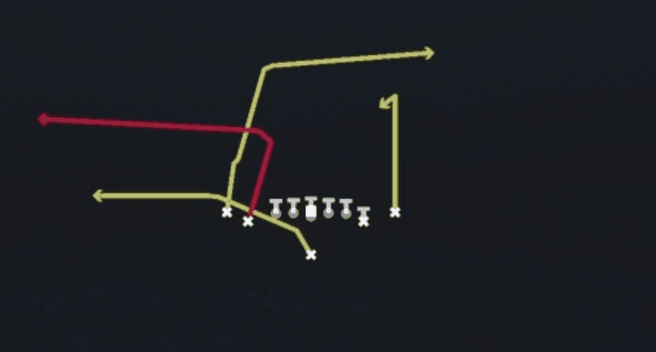 Play diagram for PA Flood from Singleback Tight Y Off in Madden 27