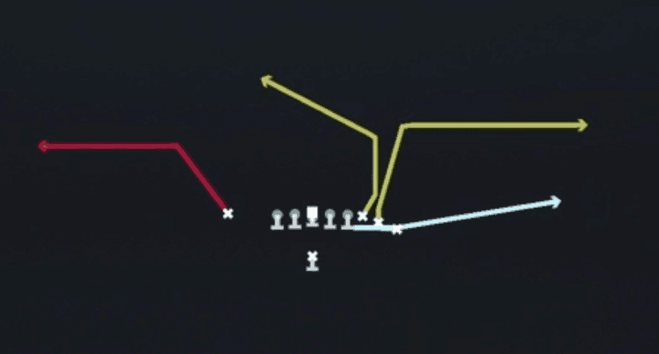 Play diagram for Mtn Double Outs from Singleback Toad X Nasty in Madden 27