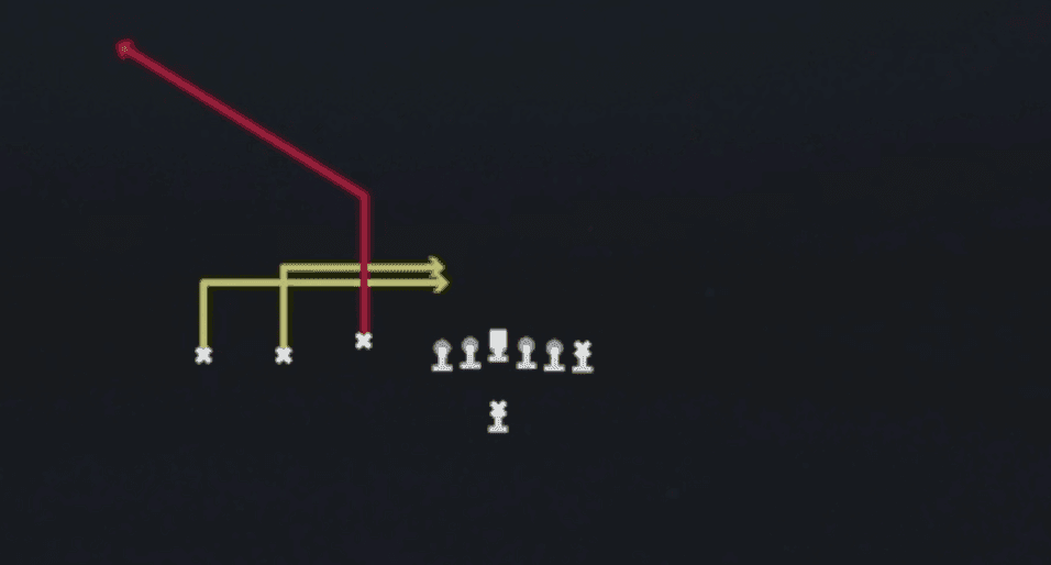 Play diagram for Corner Double In from Singleback Trey in Madden 27
