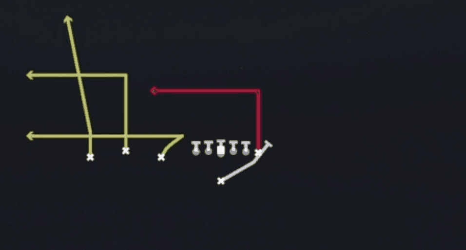 Play diagram for PA Boot Lt from Singleback Trio in Madden 27