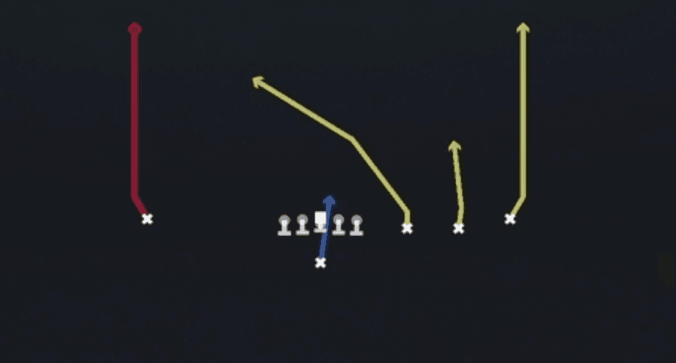 Play diagram for Four Verticals from Singleback Trips Open in Madden 27