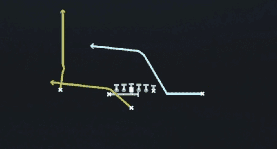 Play diagram for PA Deep Cross from Singleback U Off in Madden 27