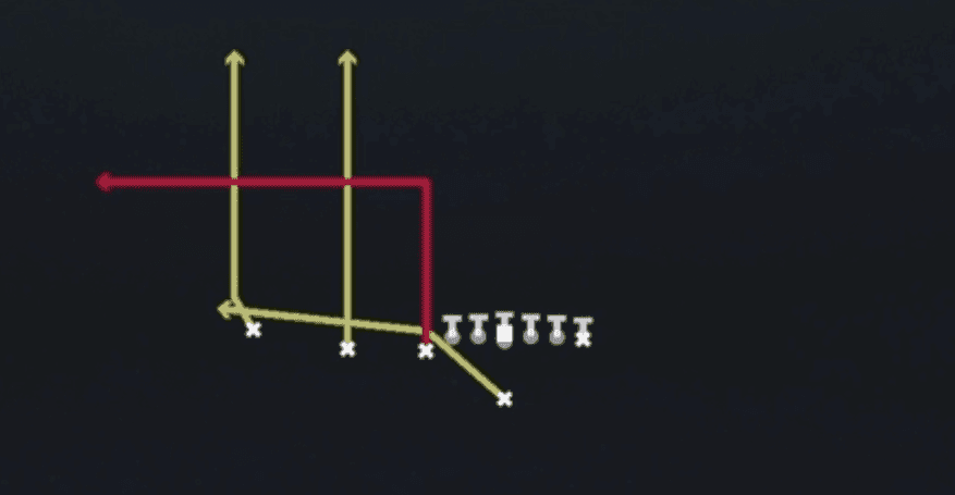 Play diagram for PA Flood from Singleback U Off Trips in Madden 27