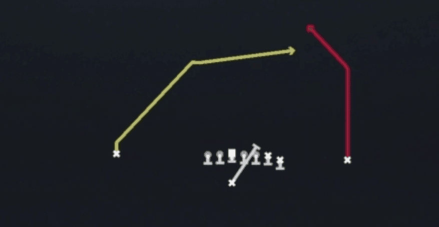 Play diagram for PA Misdirection Shot from Singleback Wing in Madden 27