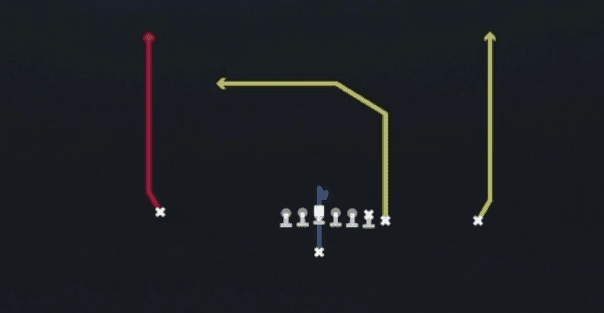 Play diagram for PA Verts Y Dig from Singleback Wing in Madden 27
