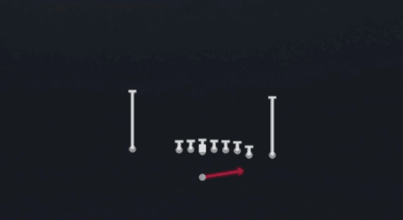 Play diagram for HB Zone Toss from Singleback Wing Close in Madden 27