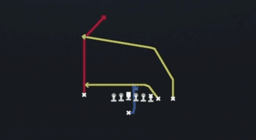 Play diagram for PA Cross from Singleback Wing Close in Madden 27