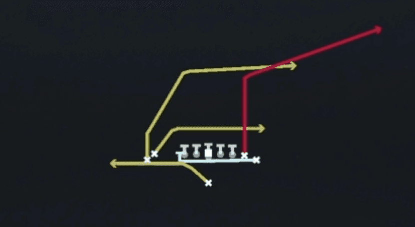Play diagram for Mtn PA Boot Cross Y-Corner from Singleback Wing Flex Close in Madden 27
