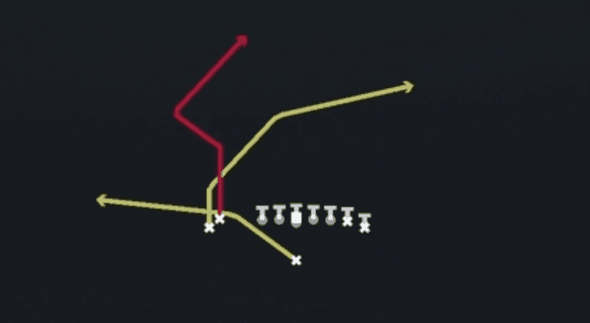 Play diagram for PA Shot Post from Singleback Wing Flex Close in Madden 27