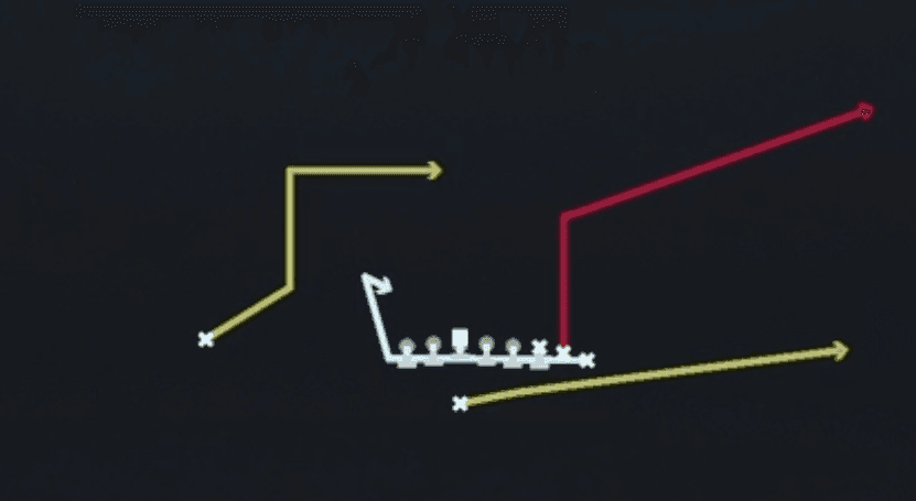 Play diagram for Mtn Spot Heavy from Singleback Wing Pair in Madden 27
