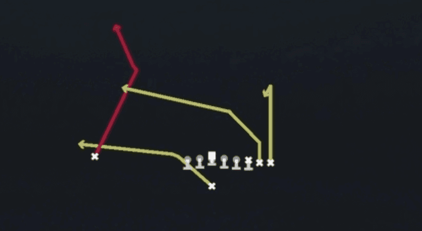 Play diagram for PA X Burst Heavy from Singleback Wing Pair in Madden 27