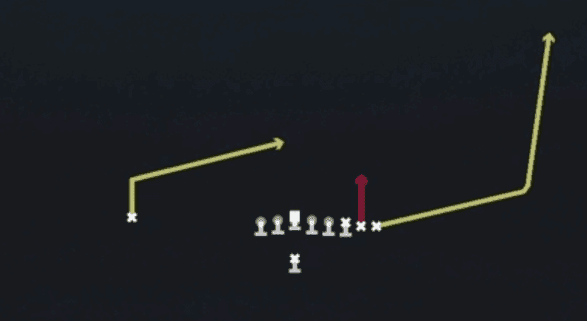 Play diagram for Y Stick Heavy from Singleback Wing Pair in Madden 27