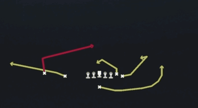 Play diagram for Dragon Spacing from Singleback Wing Slot in Madden 27