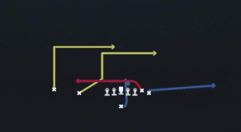 Play diagram for PA Y Drag from Singleback Wing Slot in Madden 27