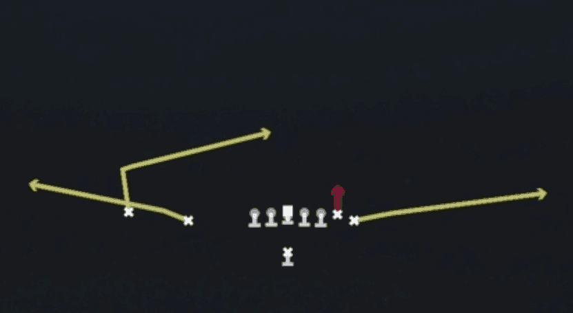 Play diagram for Y Stick from Singleback Wing Slot in Madden 27