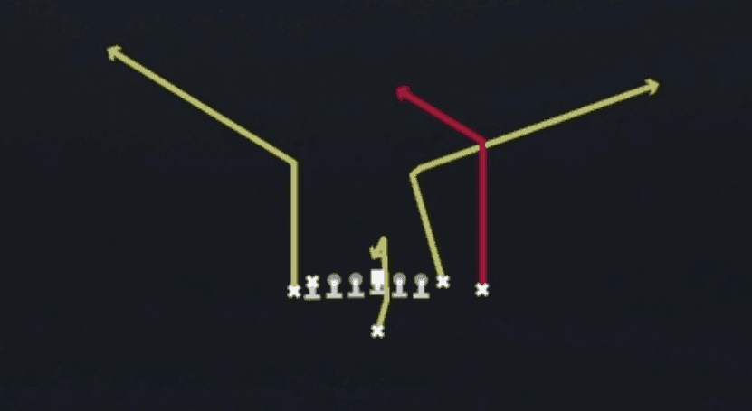 Play diagram for PA Scissors from Singleback Wing Tight Left in Madden 27