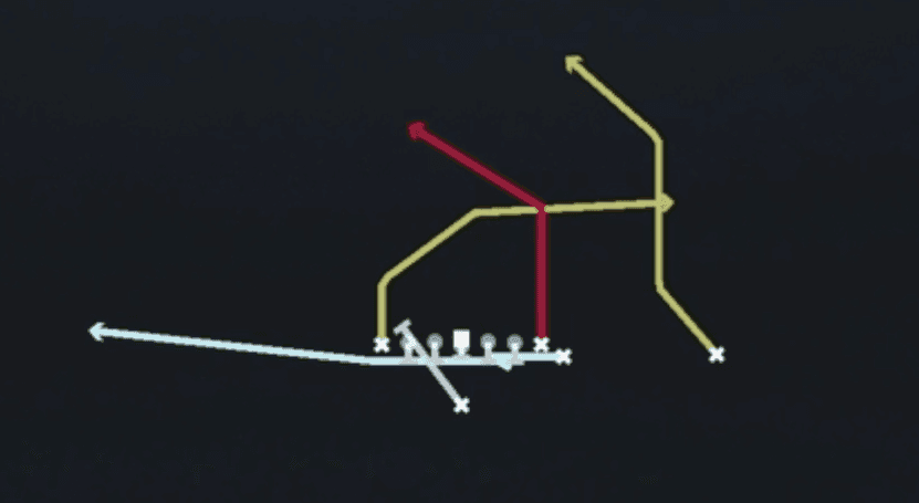 Play diagram for PA Misdirection from Singleback Wing Tight Z in Madden 27