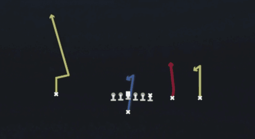 Play diagram for Sluggo Seam from Singleback Y Trips in Madden 27