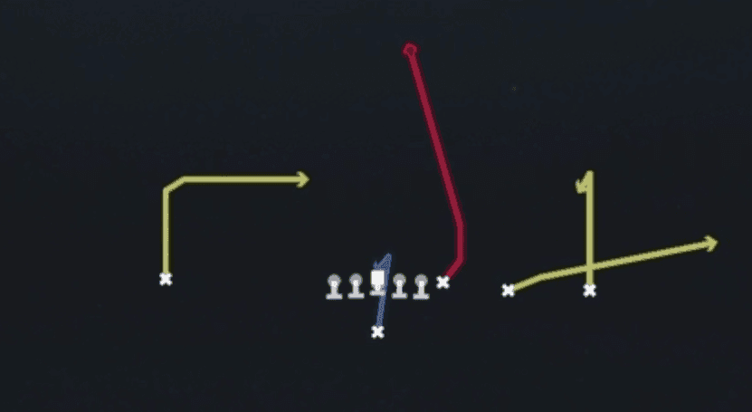 Play diagram for Y-Seam Curl from Singleback Y Trips in Madden 27