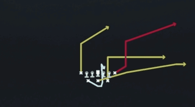Play diagram for Mtn PA Dive from Split T Tight in Madden 27