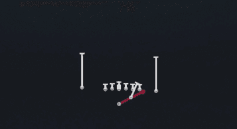 Play diagram for HB Off Tackle from Strong I Close in Madden 27