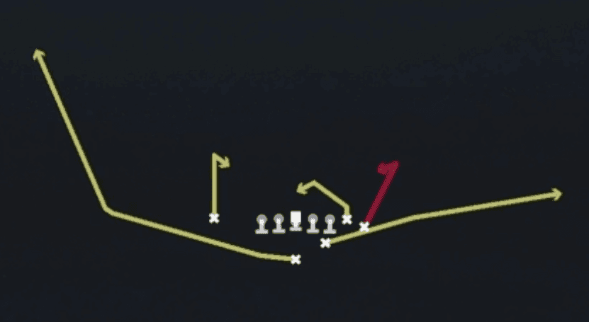 Play diagram for Spacing HB Wheel from Strong I Wing Close in Madden 27