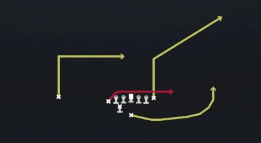 Play diagram for TE Drag from Weak I H U Off in Madden 27