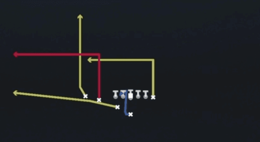 Play diagram for PA Flood from Weak I Slot Close in Madden 27
