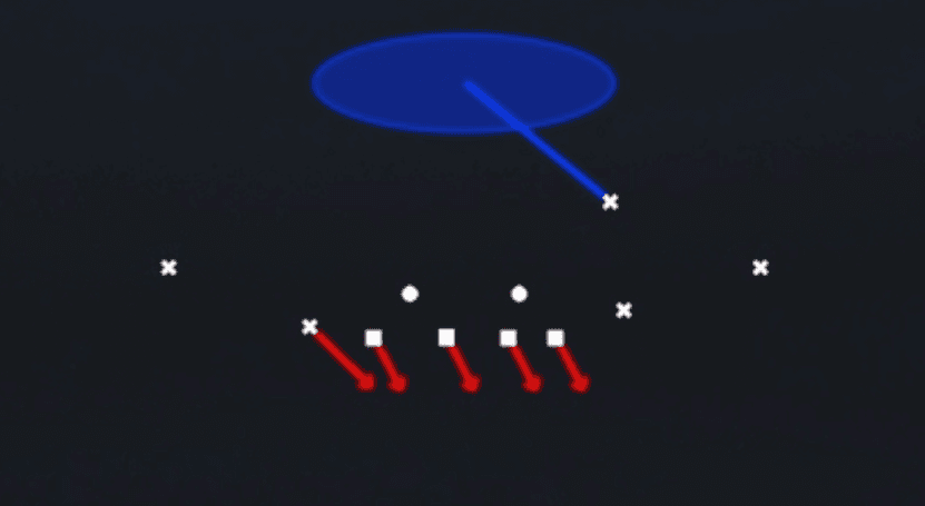 Play diagram for WS Blitz 1 from Big Nickel Over G in Madden 27