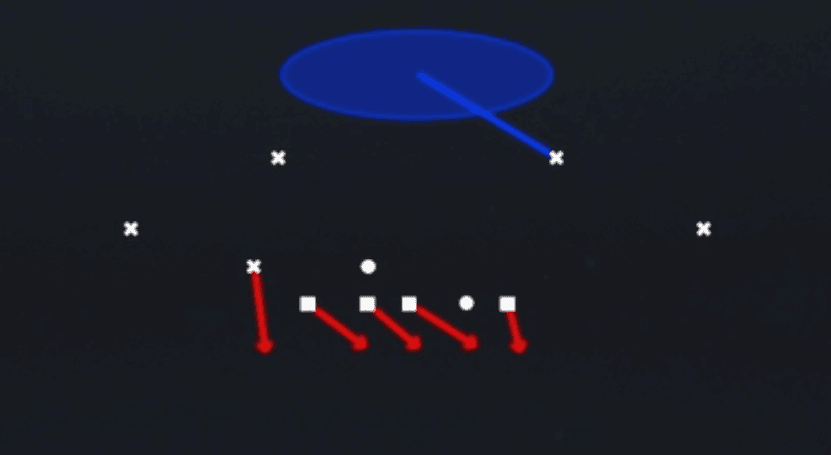 Play diagram for Nickel Blitz 1 from Nickel 3-3 Load Mug in Madden 27