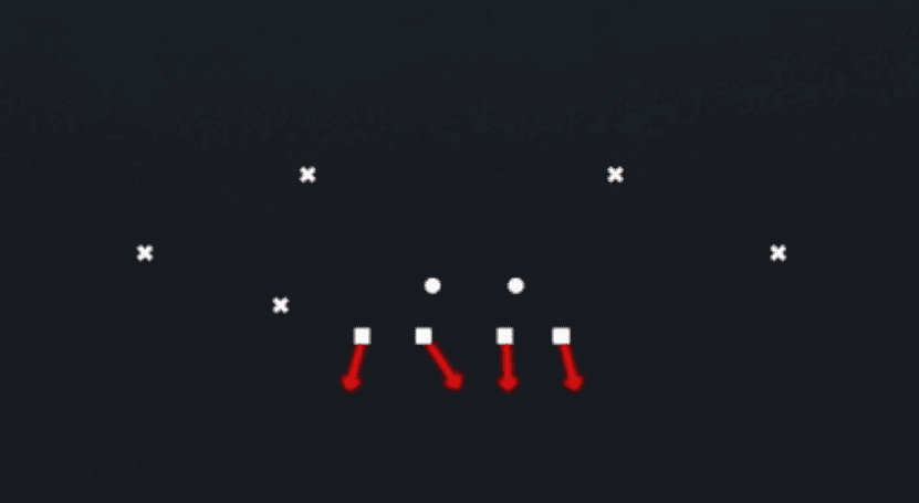 Play diagram for 1 Double Slot from Nickel 3-3 Over in Madden 27