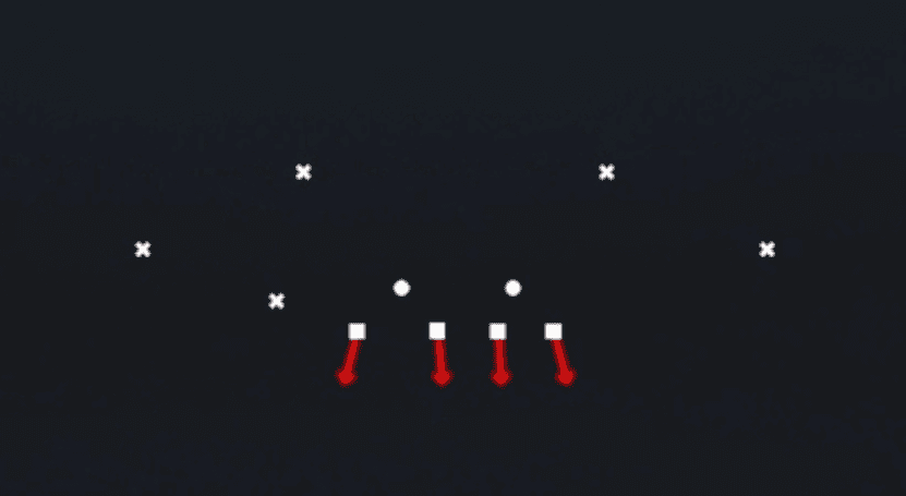 Play diagram for 1 Double TE from Nickel Over in Madden 27