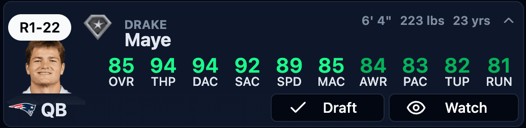 Drake Maye Player Card